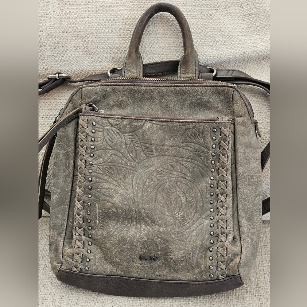 The Sak Olive green tool styled leather backpack